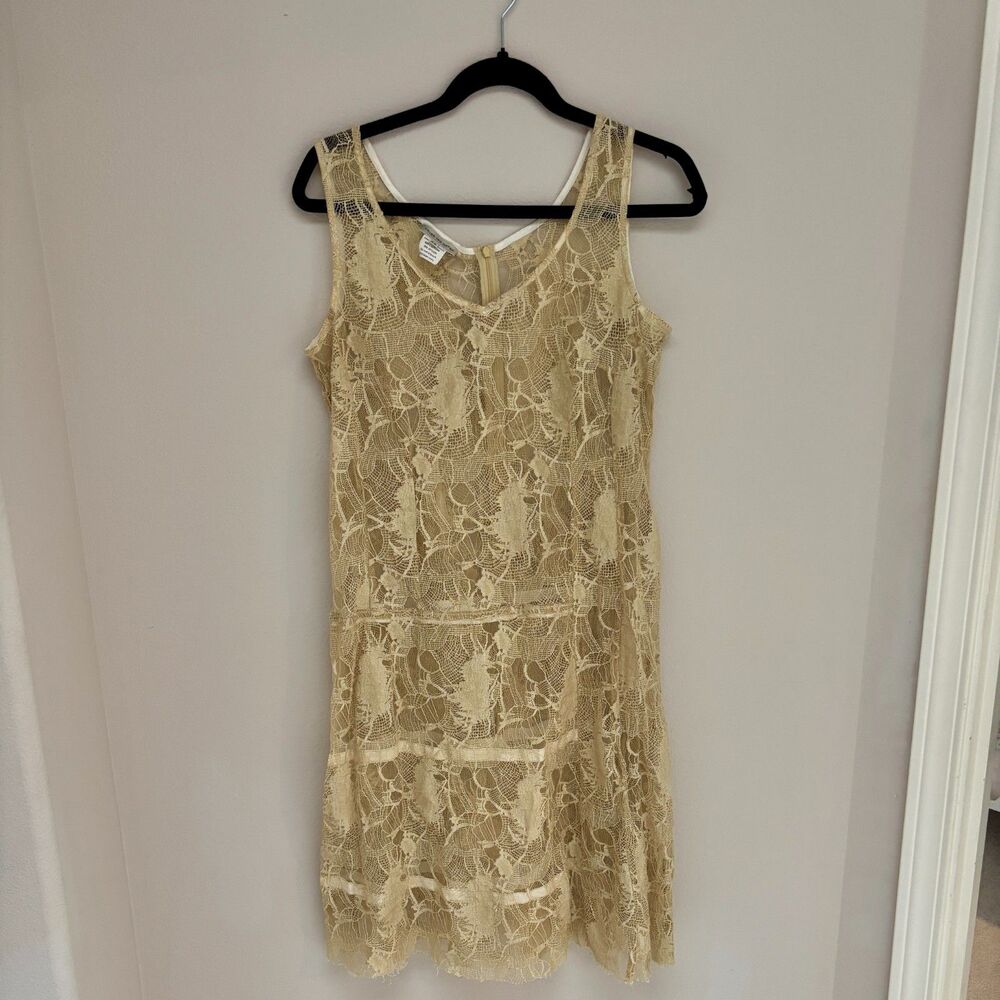 Dries Van Noten Vintage Beige Lace Dress Size 44 Sheer Cotton Nylon Sleeveless